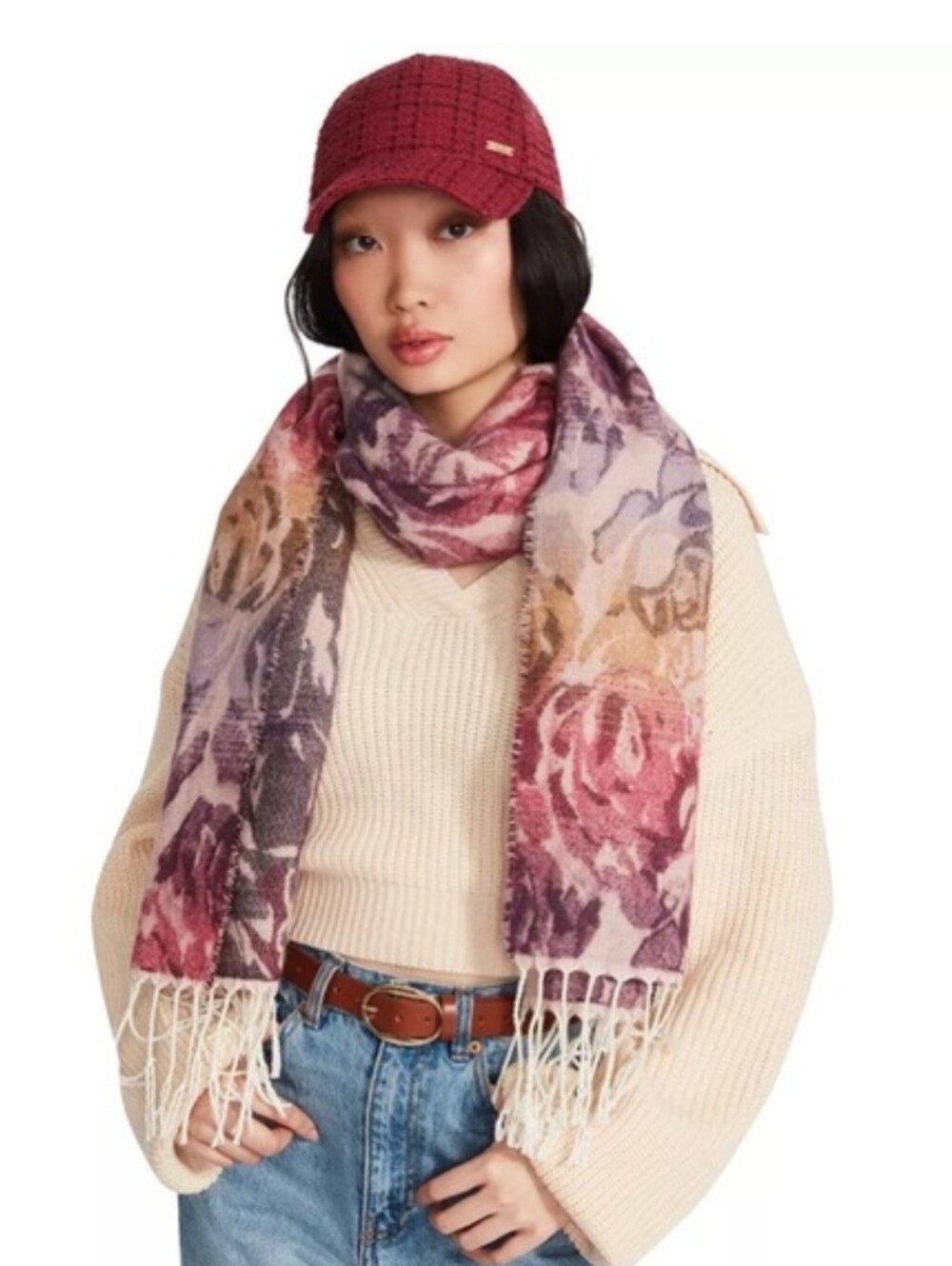 Steve Madden Vibrant Rose Jacquard Blanket Scarf